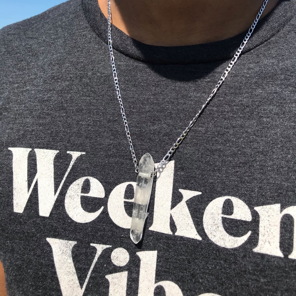Clear Quartz Stainless Steel Necklace